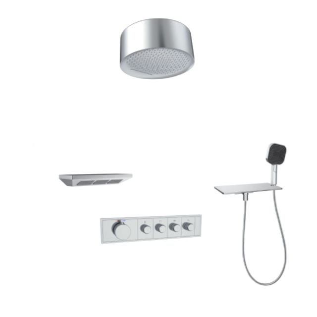 FJ-9A8036-5 Ceiling - Mounted Shower System: Round - Square Fusion for a Modern Spa - Like Retreat