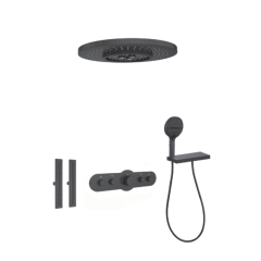 FJ-9A8036-8 Ceiling - Mounted Shower System: Round - Square Fusion for a Sophisticated Spa - Like Bathroom Retreat