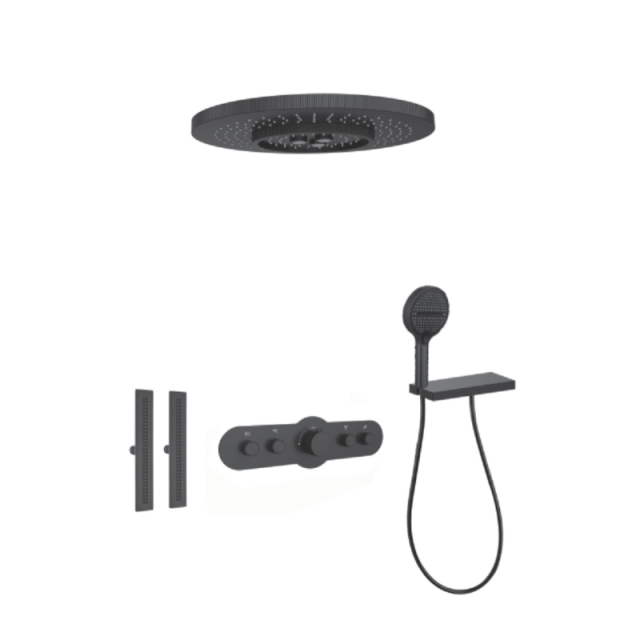 FJ-9A8036-8 Ceiling - Mounted Shower System: Round - Square Fusion for a Sophisticated Spa - Like Bathroom Retreat