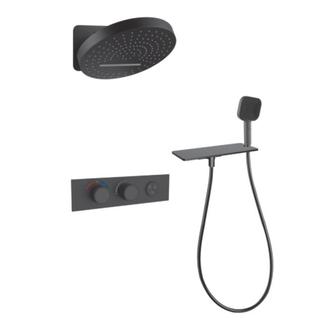FJ-9A8036-1 Wall - Mounted Shower System: Oval - Square Fusion for Modern Bathroom Elegance
