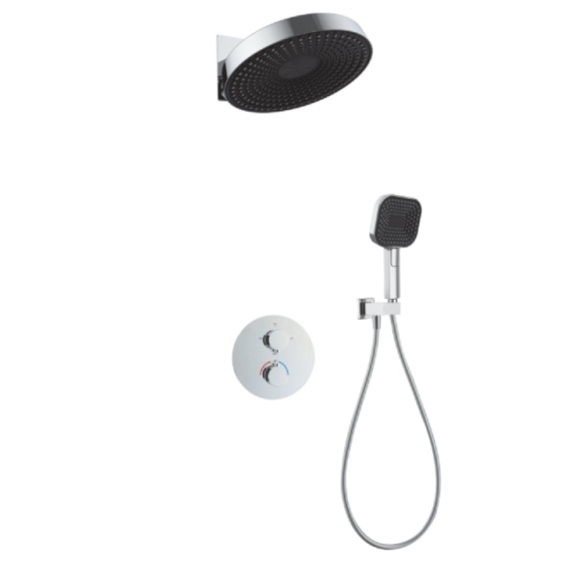 FJ - 9A8003 - 2 Wall - Mounted Shower System: Round - Square Fusion for Timeless Bathroom Elegance