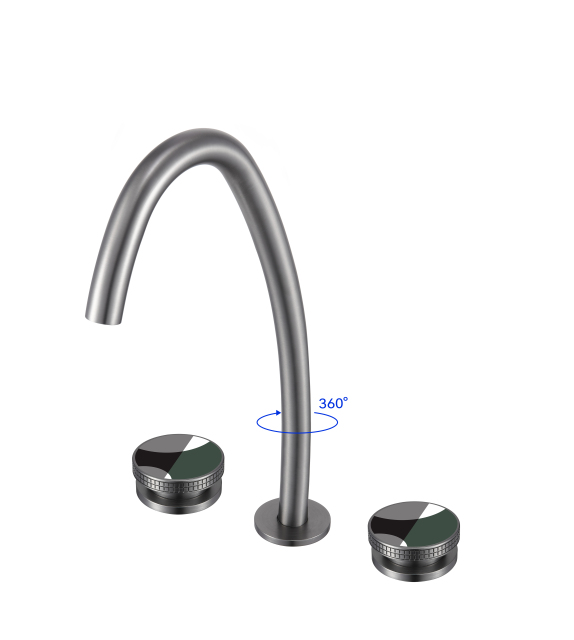 YOLO Curved 3-hole widespread faucet | 360° rotating water faucet, all-copper spout TX-T9007C