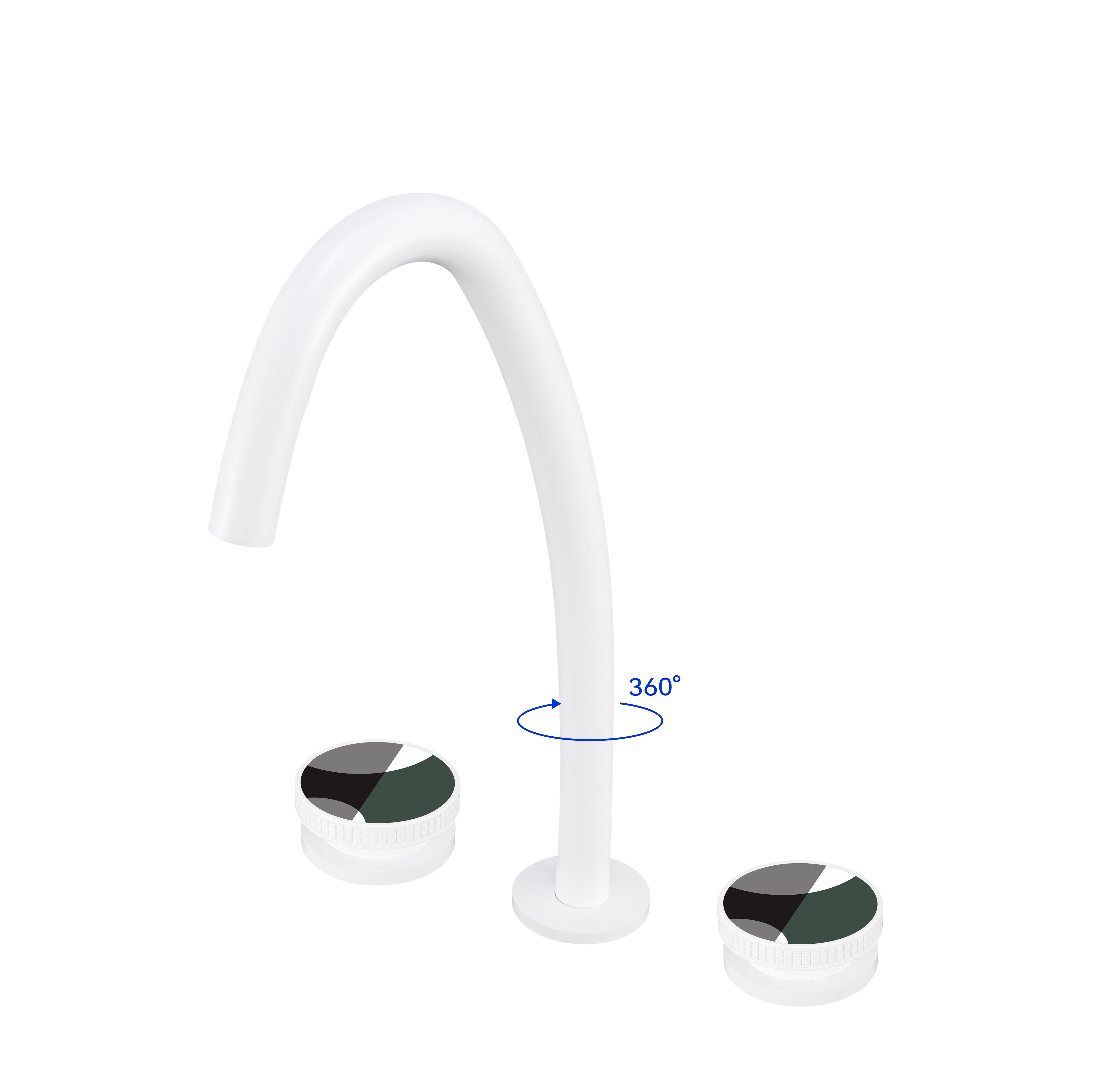 YOLO Curved 3-hole widespread faucet | 360° rotating water faucet, all-copper spout TX-T9007C