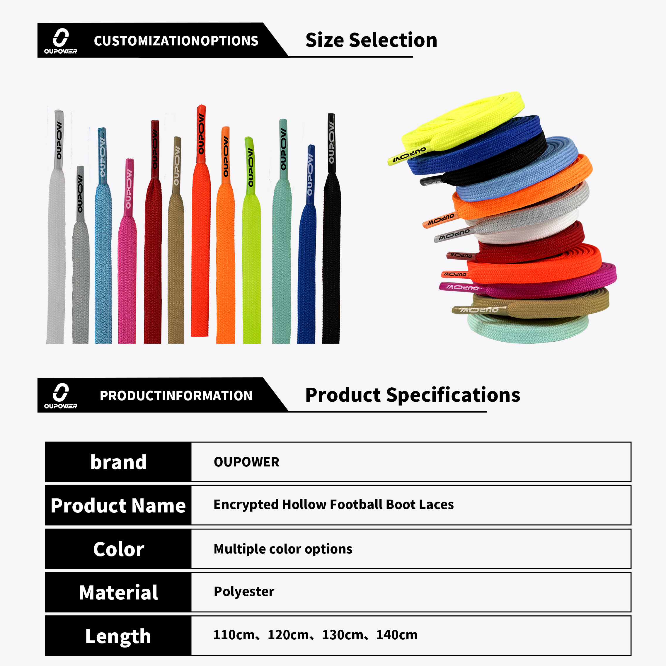 OUPOWER MIXCOLOR LACE Non-slip Football Sports Shoelaces