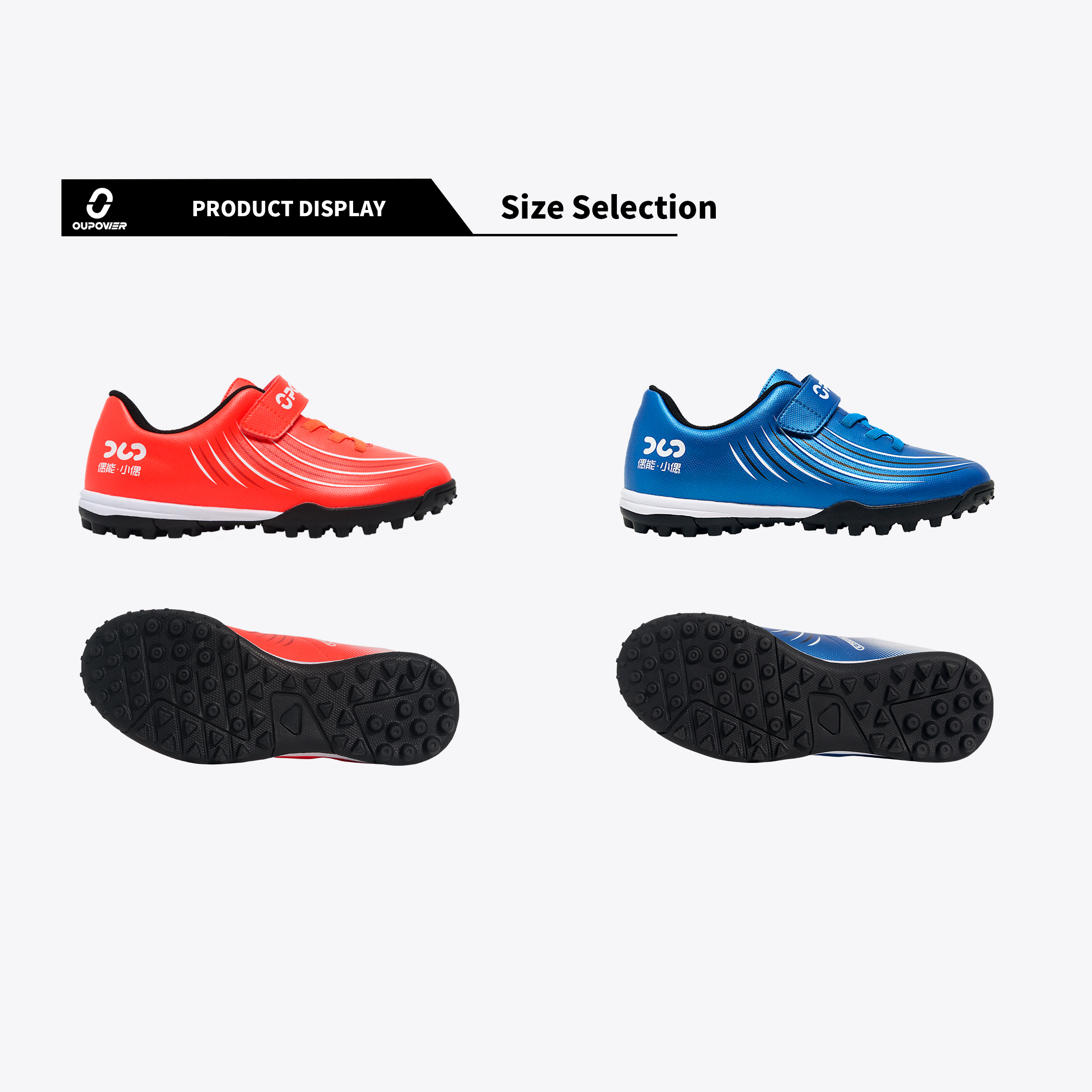 OUPOWER Mini OU Children's Football Soccer Boots with TF Outsole,K-Touch Abrasion-resistant and Waterproof fabric,No-tie Velcro,Unisex