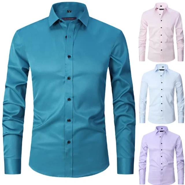6XL  8XL 44-125KG White Men Shirt Dress Long Sleeve Oversize - Wrinkle Free Business Casual Solid Color Large Size Luxury