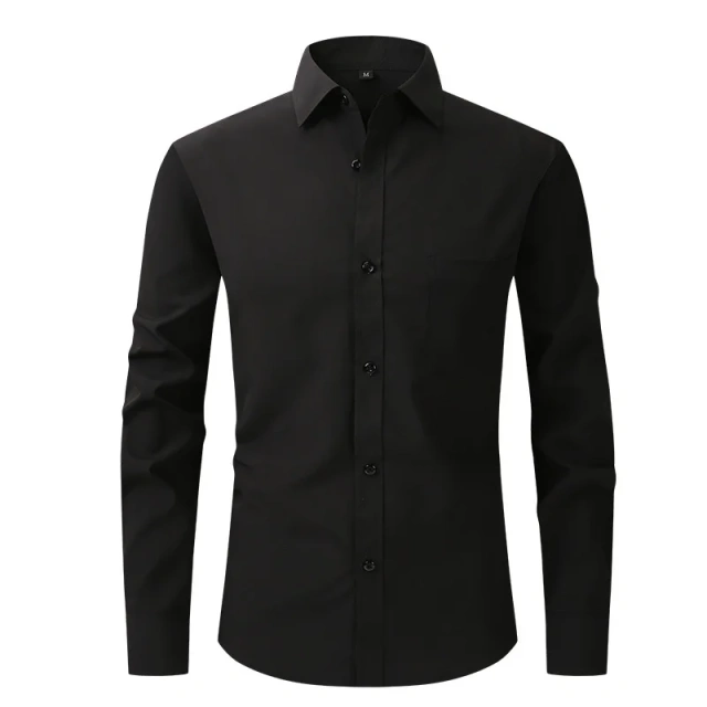 Solid Color Men's Long-sleeved Shirt, Single-breasted Square Collar Small Elastic Shirts, Suitable for Wedding/Business/Office
