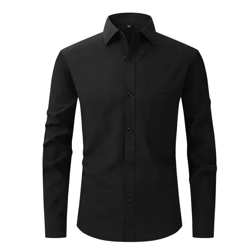 Solid Color Men's Long-sleeved Shirt, Single-breasted Square Collar Small Elastic Shirts, Suitable for Wedding/Business/Office