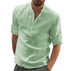 King Billion New Men's Cotton Linen Shirt Loose Tops Long Sleeve Tee Shirt Spring Autumn Men Shirts