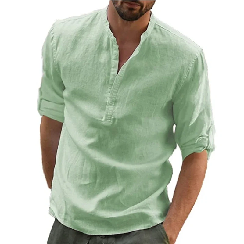 King Billion New Men's Cotton Linen Shirt Loose Tops Long Sleeve Tee Shirt Spring Autumn Men Shirts