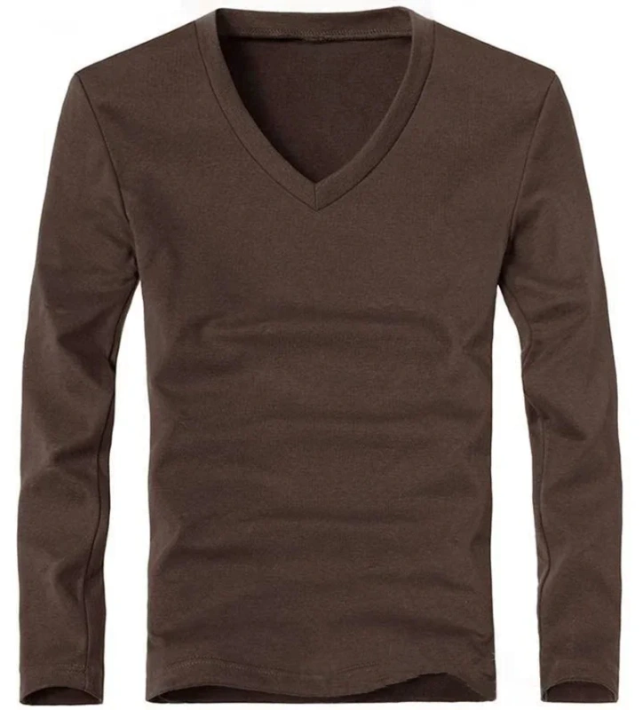 2026 Elastic Mens T-Shirt V-Neck Long Sleeve Men T Shirt for Male T-Shirts Man Clothing TShirt Brand Tops Tees
