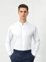NEWMI Men's Mandarin Collar Dress Shirt 100% Cotton Lutai 100S Two-Ply DP Non-Iron Wrinkle Free Business Casual Formal Long Slee