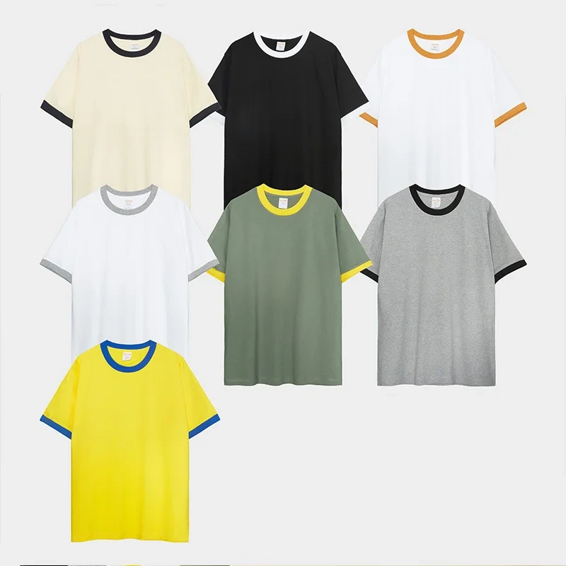 230G Heavy Cotton Contrasting Men T-shirt Short-sleeved Splicing Men's T shirt Youth Bottoming Tops Tees Shirt