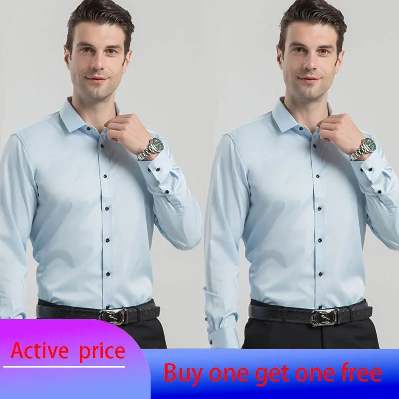 6XL  8XL 44-125KG White Men Shirt Dress Long Sleeve Oversize - Wrinkle Free Business Casual Solid Color Large Size Luxury