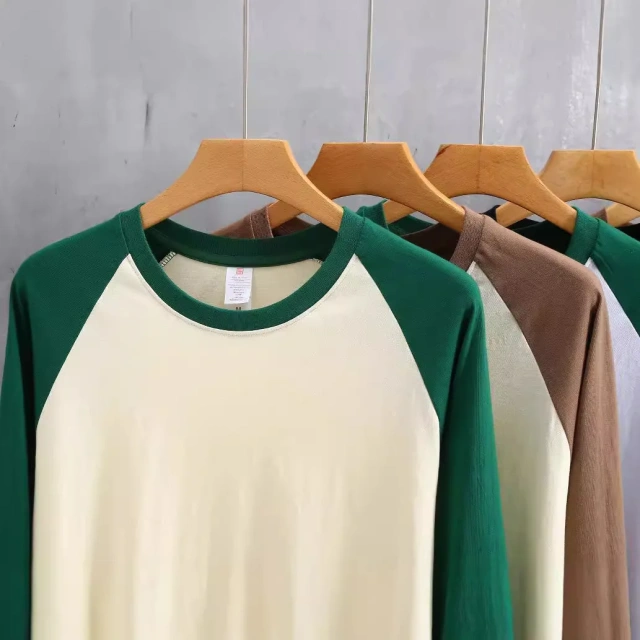 Pure Cotton Long-sleeved Men's T-shirt Loose Splicing Shoulder Sleeves US Style Retro Bottoming Shirt Man T shirt Tops Tees