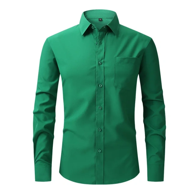 Solid Color Men's Long-sleeved Shirt, Single-breasted Square Collar Small Elastic Shirts, Suitable for Wedding/Business/Office