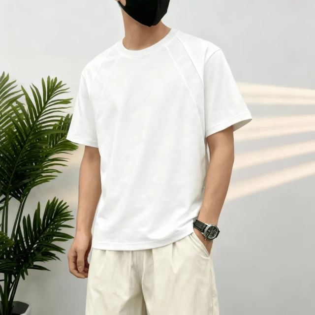 NEWMI Men's Structured Raglan Sleeve T-Shirt | Loose Casual Crew Neck Tee | Flattering for Sloped Shoulders & Arm Fat | Summer A