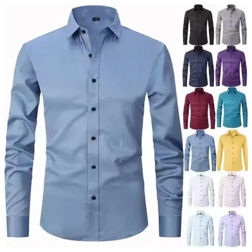6XL  8XL 44-125KG White Men Shirt Dress Long Sleeve Oversize - Wrinkle Free Business Casual Solid Color Large Size Luxury