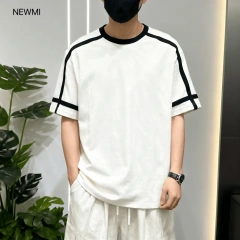 NEWMI Men's Contrast Stripe Ringer T-Shirt | Retro Varsity Crew Neck Tee | Loose Casual Short Sleeve Top | Summer Streetwear (Mu
