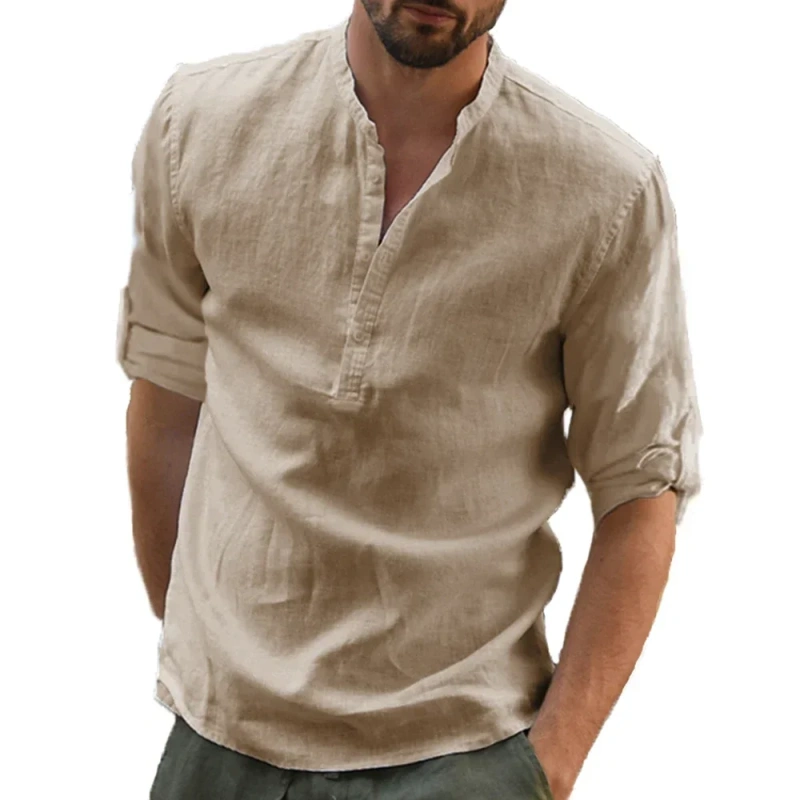 King Billion New Men's Cotton Linen Shirt Loose Tops Long Sleeve Tee Shirt Spring Autumn Men Shirts