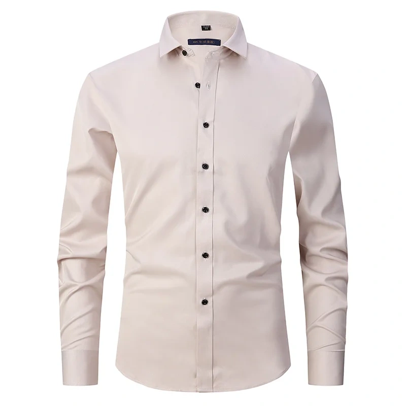6XL  8XL 44-125KG White Men Shirt Dress Long Sleeve Oversize - Wrinkle Free Business Casual Solid Color Large Size Luxury