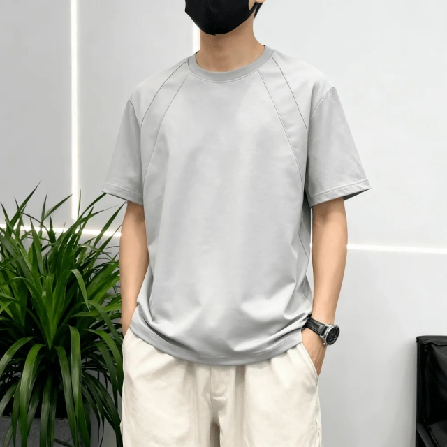 NEWMI Men's Structured Raglan Sleeve T-Shirt | Loose Casual Crew Neck Tee | Flattering for Sloped Shoulders & Arm Fat | Summer A
