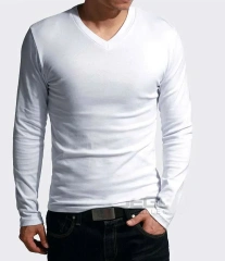 2026 Elastic Mens T-Shirt V-Neck Long Sleeve Men T Shirt for Male T-Shirts Man Clothing TShirt Brand Tops Tees