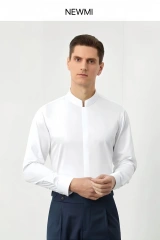 NEWMI Men's Mandarin Collar Dress Shirt 100% Cotton Lutai 100S Two-Ply DP Non-Iron Wrinkle Free Business Casual Formal Long Slee