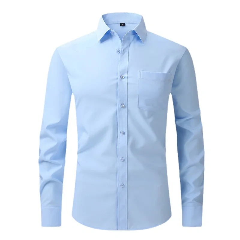 Solid Color Men's Long-sleeved Shirt, Single-breasted Square Collar Small Elastic Shirts, Suitable for Wedding/Business/Office