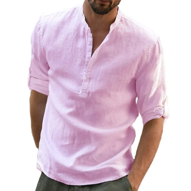King Billion New Men's Cotton Linen Shirt Loose Tops Long Sleeve Tee Shirt Spring Autumn Men Shirts