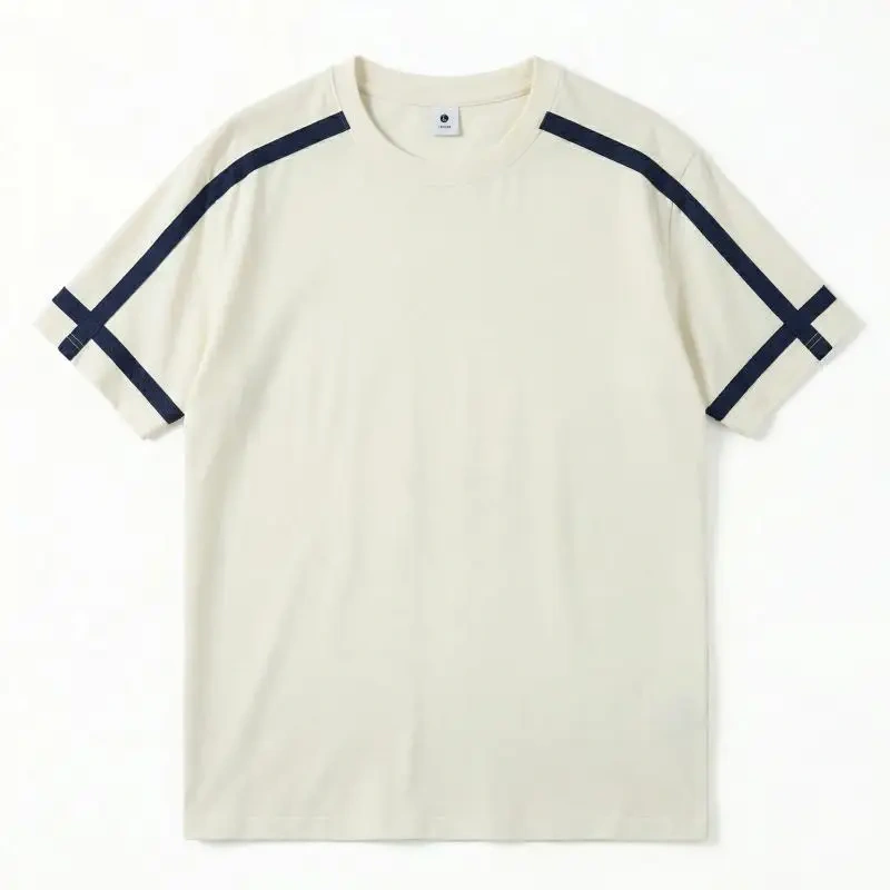 NEWMI Men's Contrast Stripe Ringer T-Shirt | Retro Varsity Crew Neck Tee | Loose Casual Short Sleeve Top | Summer Streetwear (Mu