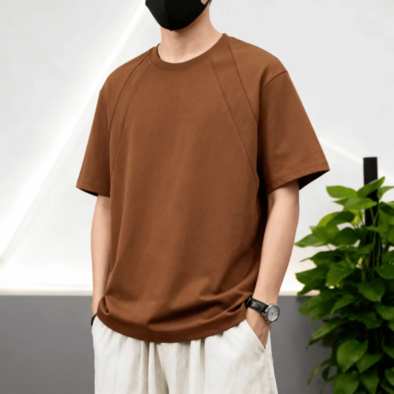NEWMI Men's Structured Raglan Sleeve T-Shirt | Loose Casual Crew Neck Tee | Flattering for Sloped Shoulders & Arm Fat | Summer A