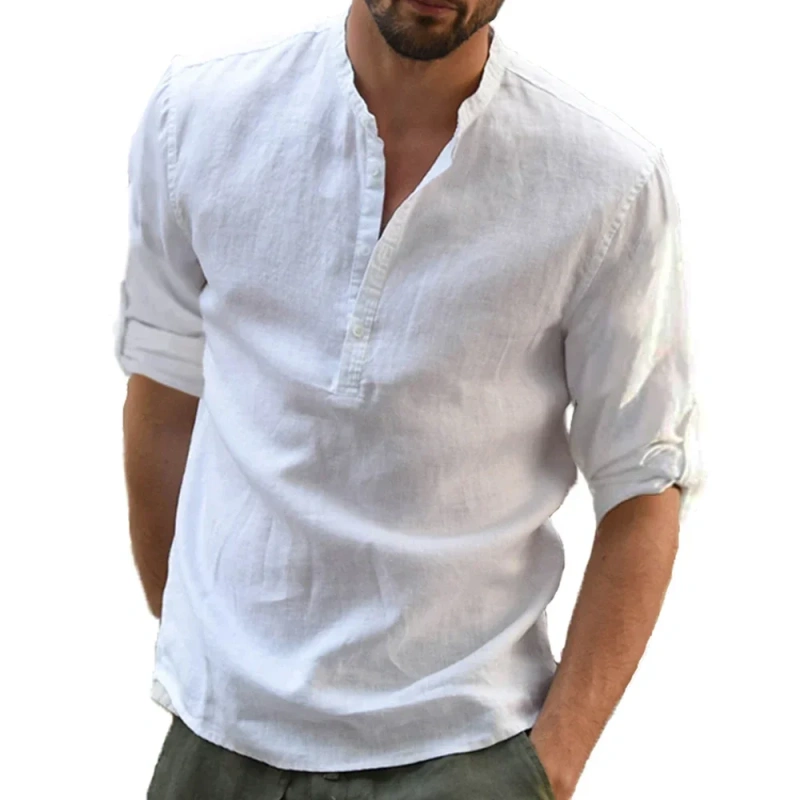 King Billion New Men's Cotton Linen Shirt Loose Tops Long Sleeve Tee Shirt Spring Autumn Men Shirts