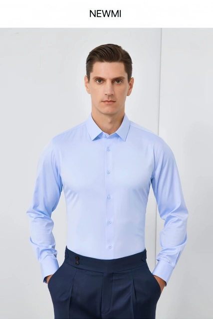 NEWMI 100S Men's Long Sleeve Dress Shirt 3-Repellent Water Oil Stain Resistant 4-Way Stretch Easy Care Business Formal Office Wo