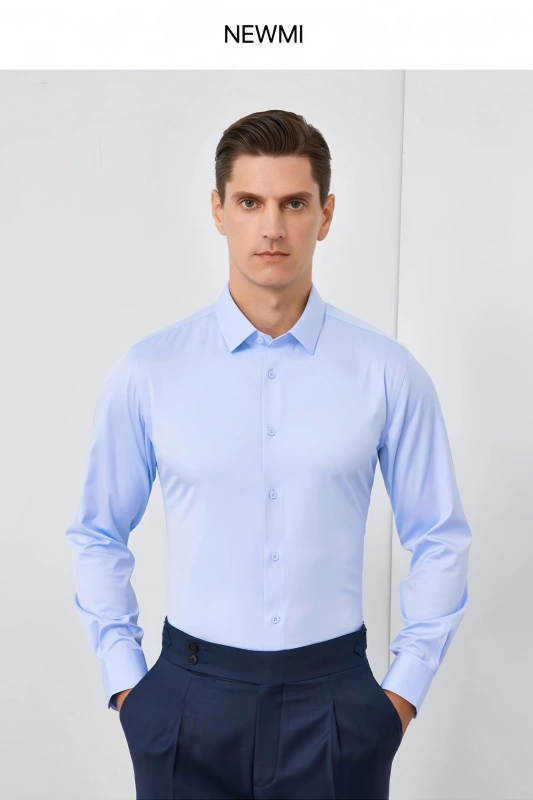 NEWMI 100S Men's Long Sleeve Dress Shirt 3-Repellent Water Oil Stain Resistant 4-Way Stretch Easy Care Business Formal Office Wo