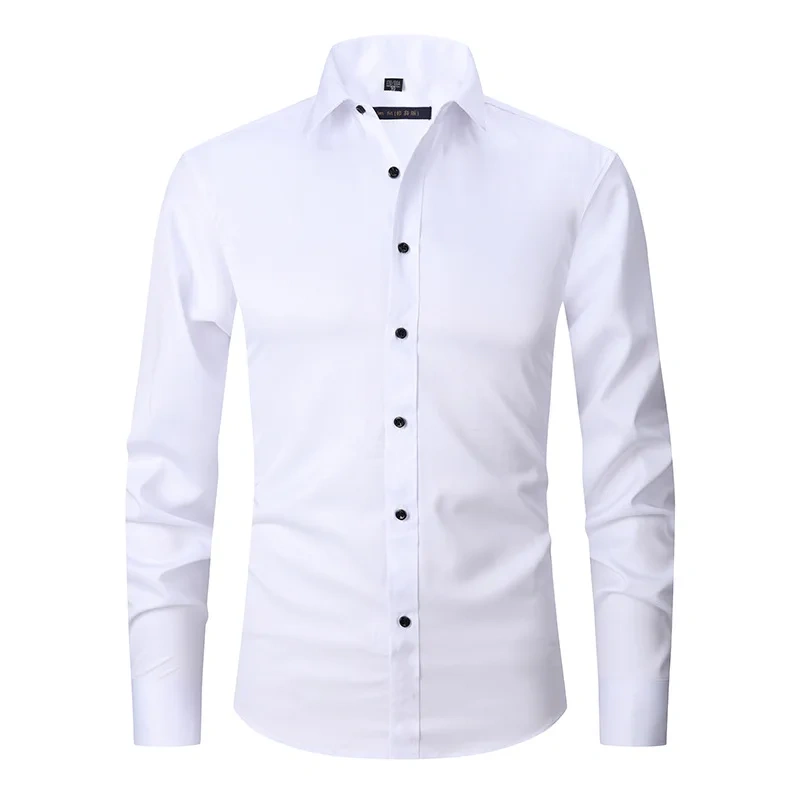 6XL  8XL 44-125KG White Men Shirt Dress Long Sleeve Oversize - Wrinkle Free Business Casual Solid Color Large Size Luxury