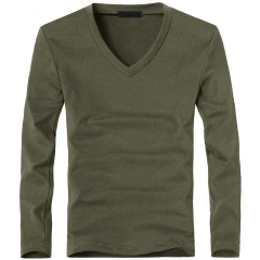 2026 Elastic Mens T-Shirt V-Neck Long Sleeve Men T Shirt for Male T-Shirts Man Clothing TShirt Brand Tops Tees