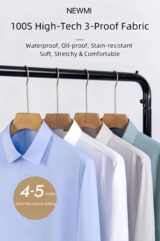 NEWMI 100S Men's Long Sleeve Dress Shirt 3-Repellent Water Oil Stain Resistant 4-Way Stretch Easy Care Business Formal Office Wo