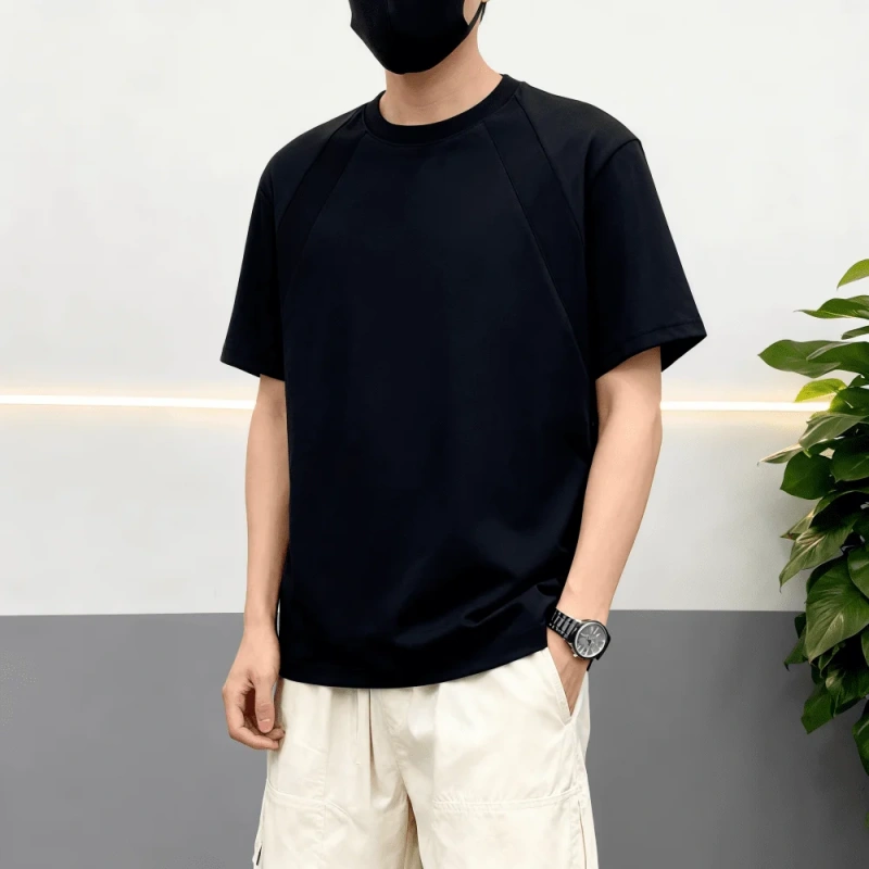 NEWMI Men's Structured Raglan Sleeve T-Shirt | Loose Casual Crew Neck Tee | Flattering for Sloped Shoulders & Arm Fat | Summer A