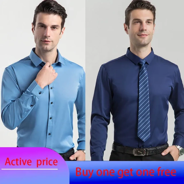 6XL  8XL 44-125KG White Men Shirt Dress Long Sleeve Oversize - Wrinkle Free Business Casual Solid Color Large Size Luxury
