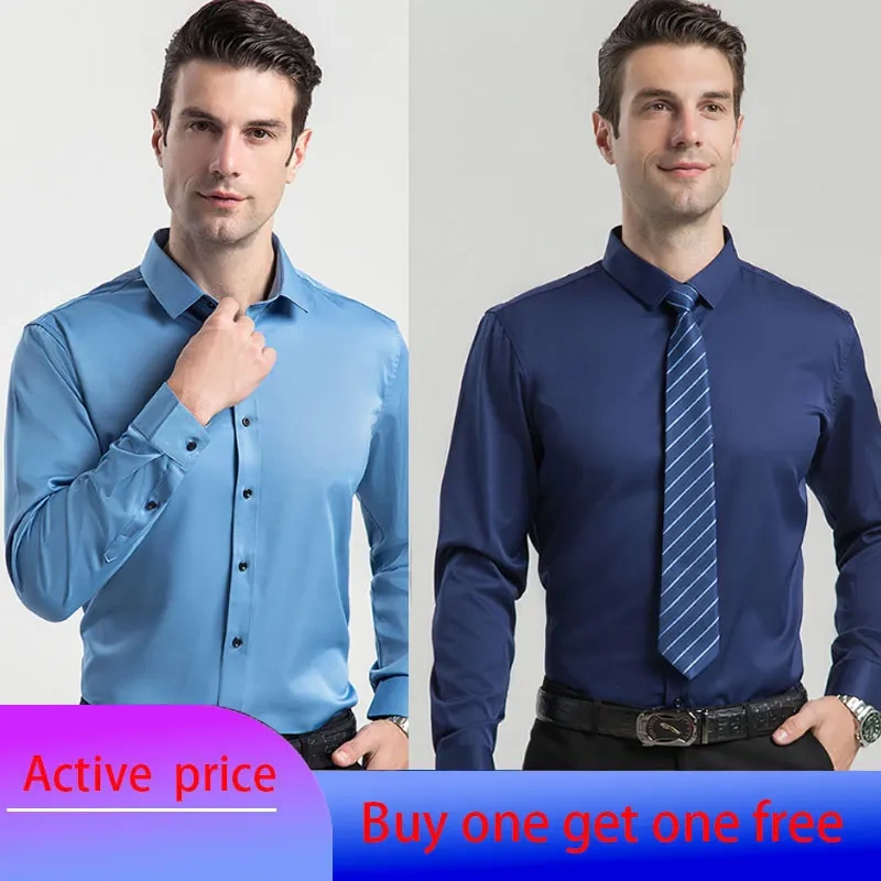 6XL  8XL 44-125KG White Men Shirt Dress Long Sleeve Oversize - Wrinkle Free Business Casual Solid Color Large Size Luxury