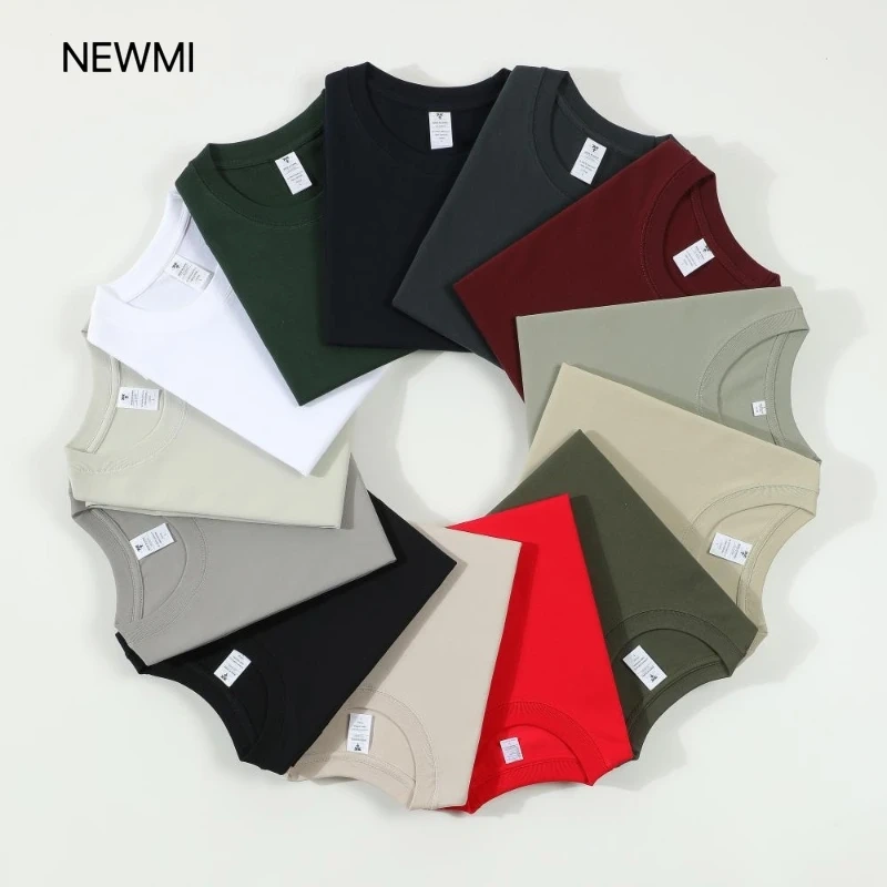 NEWMI 230g 100% Cotton T-Shirt Men Slightly Dropped Shoulder Crew Neck Casual Basic Tee Heavyweight Tops