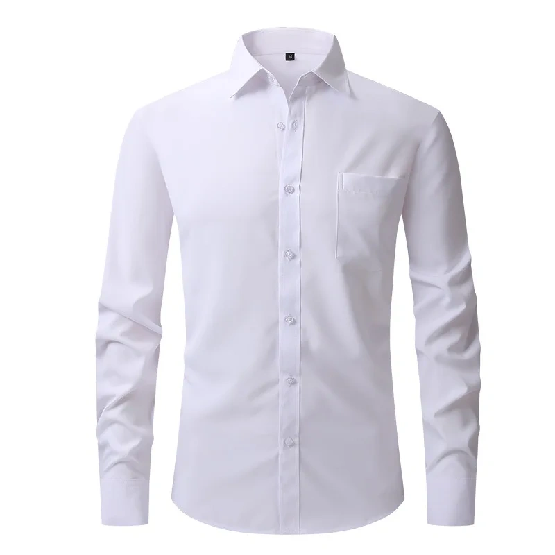 Solid Color Men's Long-sleeved Shirt, Single-breasted Square Collar Small Elastic Shirts, Suitable for Wedding/Business/Office