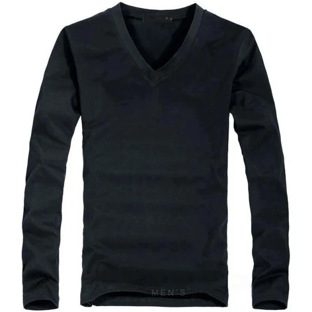 2026 Elastic Mens T-Shirt V-Neck Long Sleeve Men T Shirt for Male T-Shirts Man Clothing TShirt Brand Tops Tees