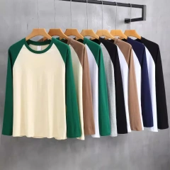 Pure Cotton Long-sleeved Men's T-shirt Loose Splicing Shoulder Sleeves US Style Retro Bottoming Shirt Man T shirt Tops Tees