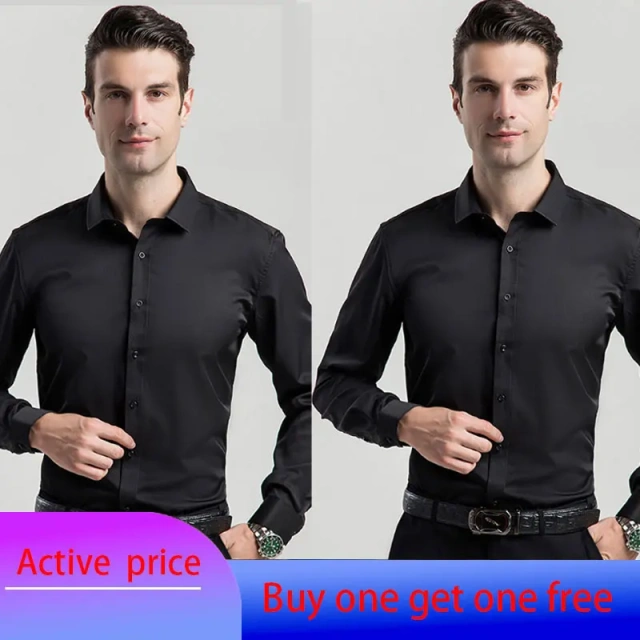 6XL  8XL 44-125KG White Men Shirt Dress Long Sleeve Oversize - Wrinkle Free Business Casual Solid Color Large Size Luxury