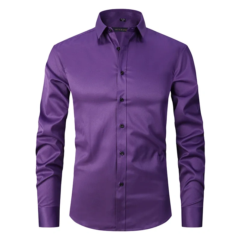 6XL  8XL 44-125KG White Men Shirt Dress Long Sleeve Oversize - Wrinkle Free Business Casual Solid Color Large Size Luxury