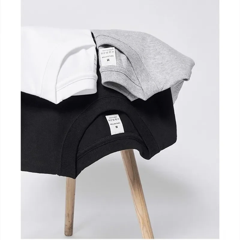 210g 100% Cotton Men's T-shirt Solid Color Round Neck Half Sleeve Loose Casual T-shirt MRMT 2026 Brand New Bottoming Men Shirt