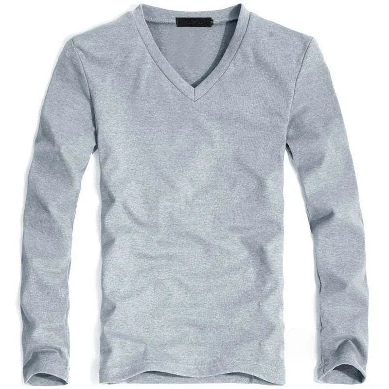 2026 Elastic Mens T-Shirt V-Neck Long Sleeve Men T Shirt for Male T-Shirts Man Clothing TShirt Brand Tops Tees
