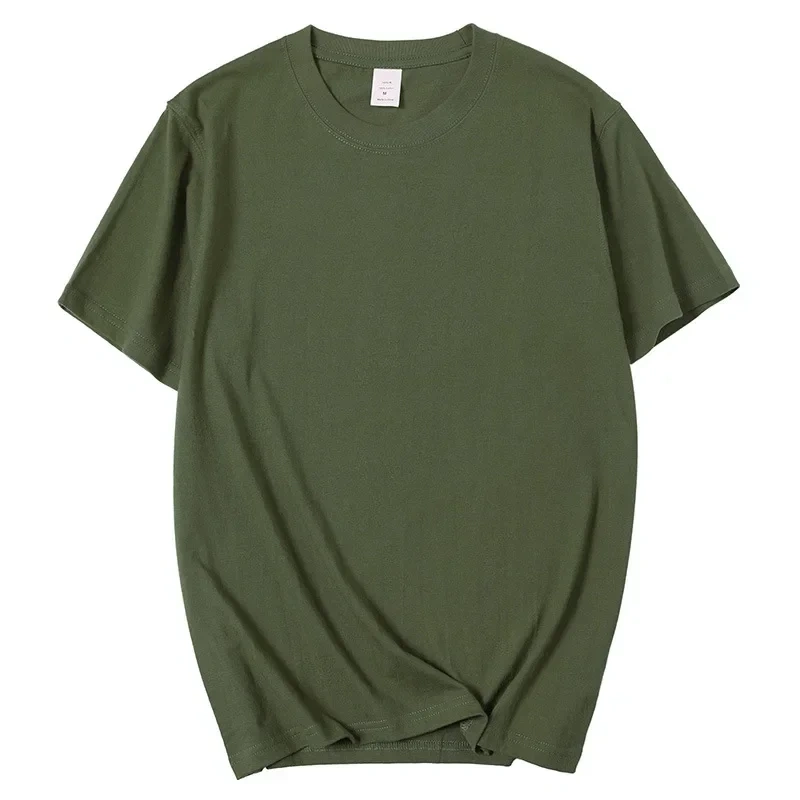210g 100% Cotton Men's T-shirt Solid Color Round Neck Half Sleeve Loose Casual T-shirt MRMT 2026 Brand New Bottoming Men Shirt